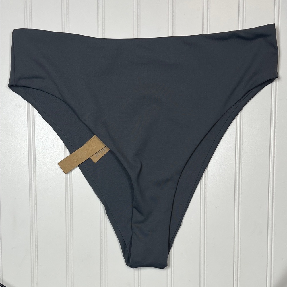 SKIMS Recycled Swim Mid Waist Bikini Bottoms color Gunmetal sz L NWT - Picture 5 of 9